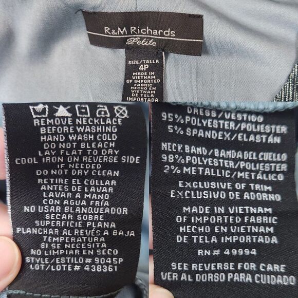 R&M Richards 2 Piece Set Jacket and Dress Metallic Blue Size 4P NWT - Picture 10 of 16